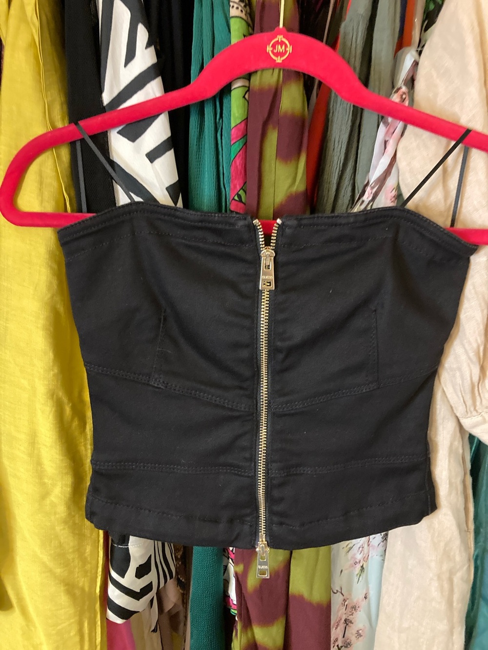 Guess Black Strapless Zip-Front Bustier Camisole
